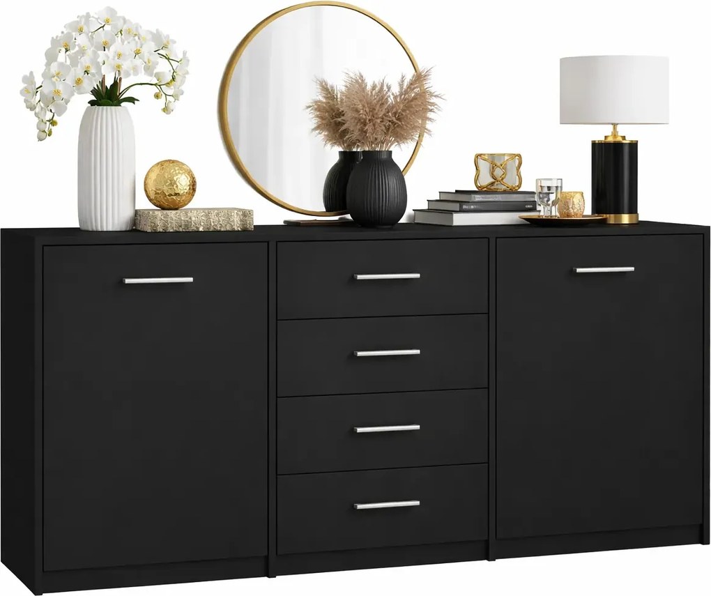 Czarna Komoda Z Szufladami I Półkami A8-F29