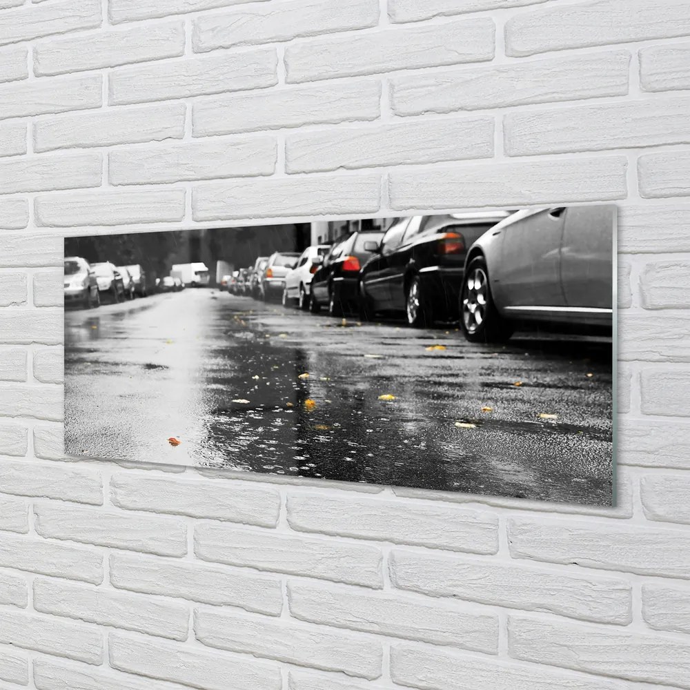 Panel szklany do Kuchni Samochody na Jesiennej Drodze