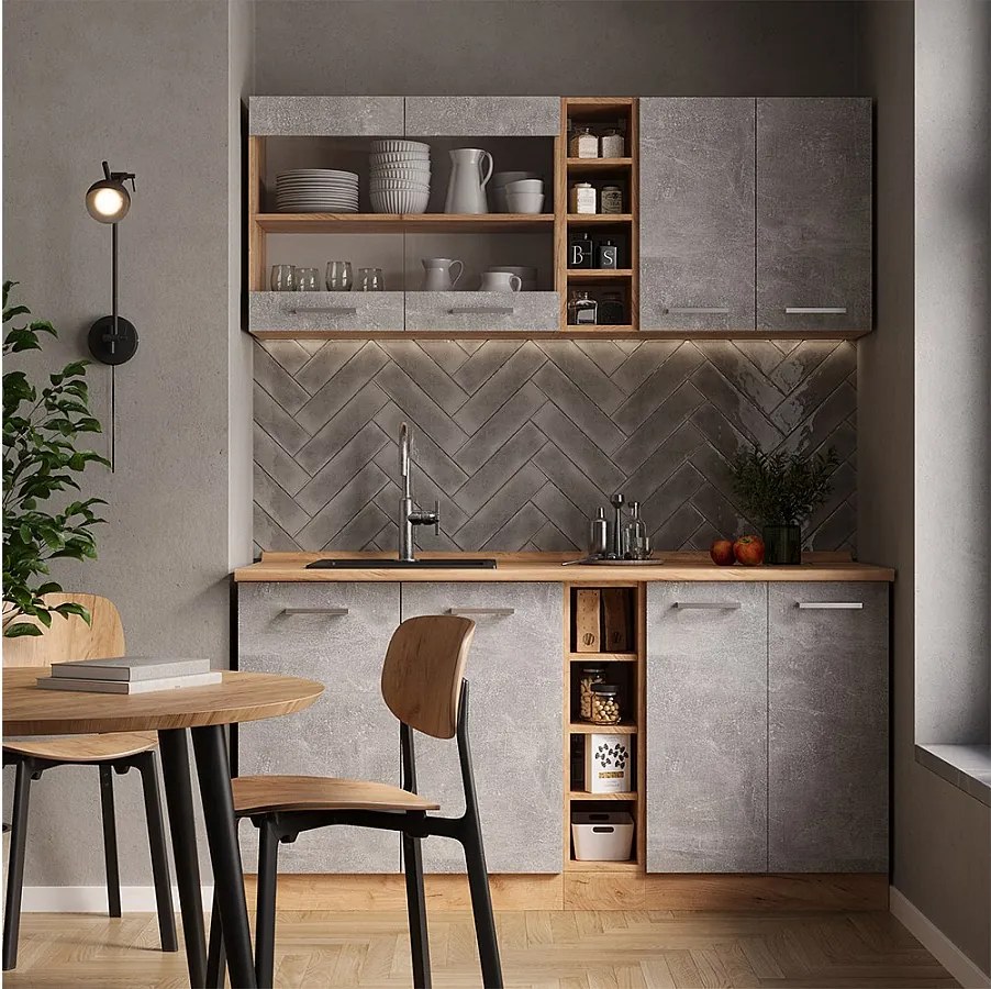 Kuchnia pojedyncza beton/złoty dąb 160x46x81.6 r-line