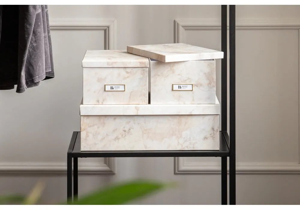 Beżowe kartonowe pojemniki zestaw 3 szt. z pokrywką 31x47x15,5 cm Inge Paper Laminate – Bigso