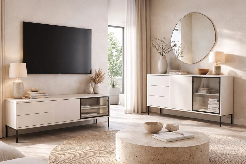 Komoda Harmona 160 cm z szufladami i oświetleniem - kaszmir