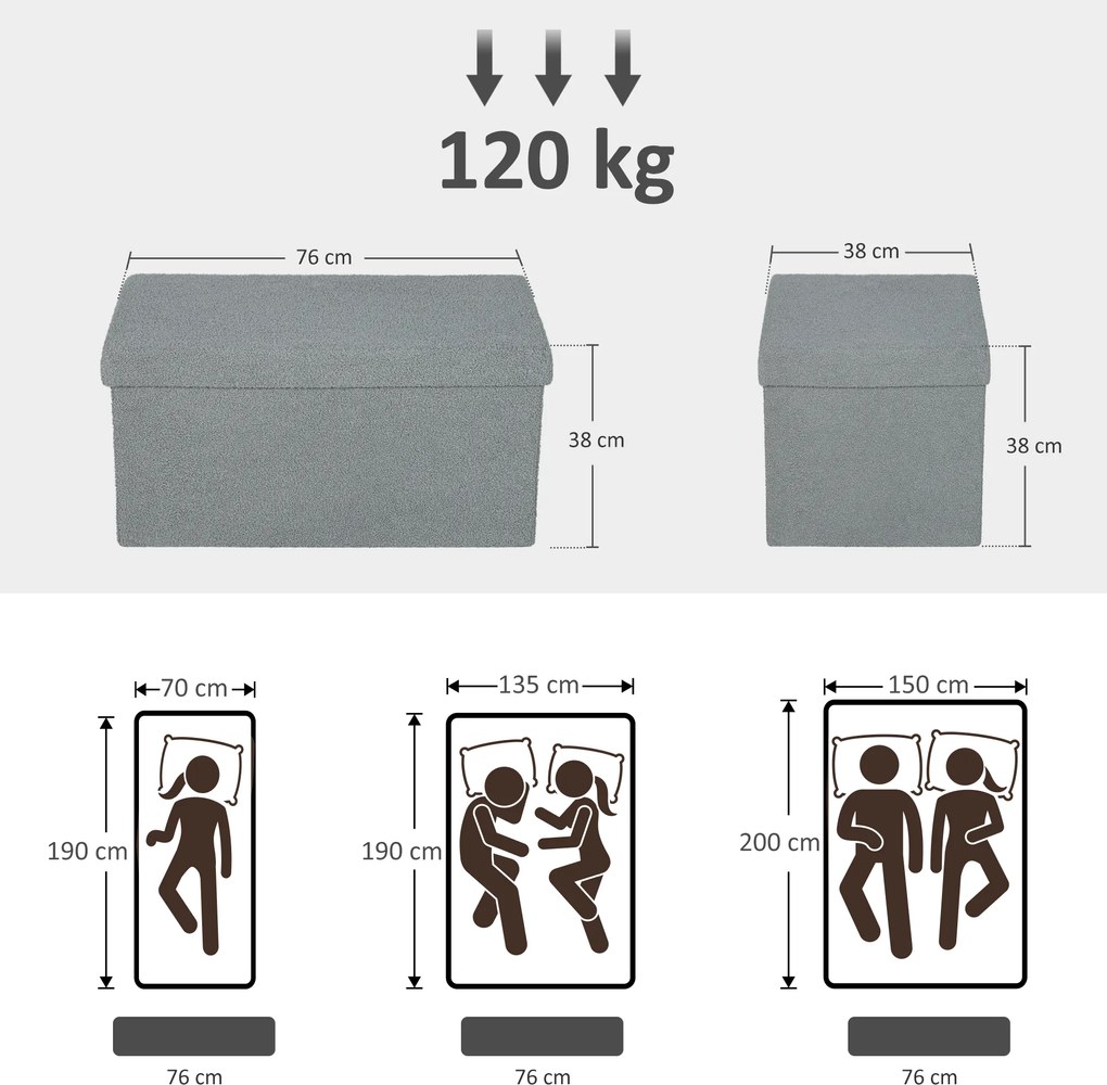 HOMCOM Puf do przechowywania, tapicerowana ławka z pojemnikiem i pokrywą do salonu, sypialni, korytarza, Ciemnoszary