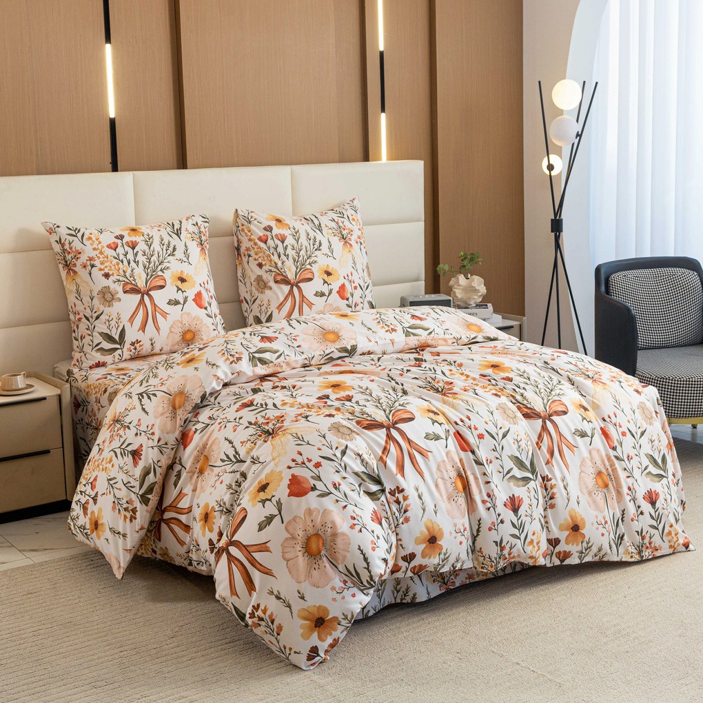 PrzytulneMieszkanie.pl PrzytulneMieszkanie.pl Pościel z mikrofibry FLORAL RIBBON kremowa Rozmiar pościeli: 70 x 90 cm | 140 x 220 cm