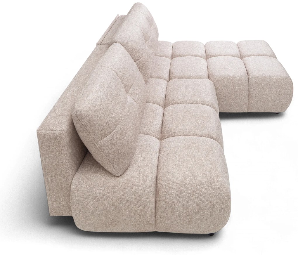 Narożnik Lerio prawostronny z funkcją spania - jasno beżowa dzianina hydrofobowa Blur 02