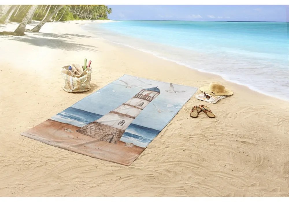 Niebiesko-brązowy aksamitny ręcznik plażowy 100x180 cm Berlin – Good Morning