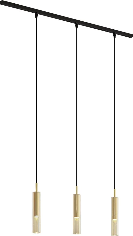 Nowoczesny system szynowy czarny z 3 lampami wiszącymi złoty z bursztynowym szkłem 1-fazowy - Slimline Loyce