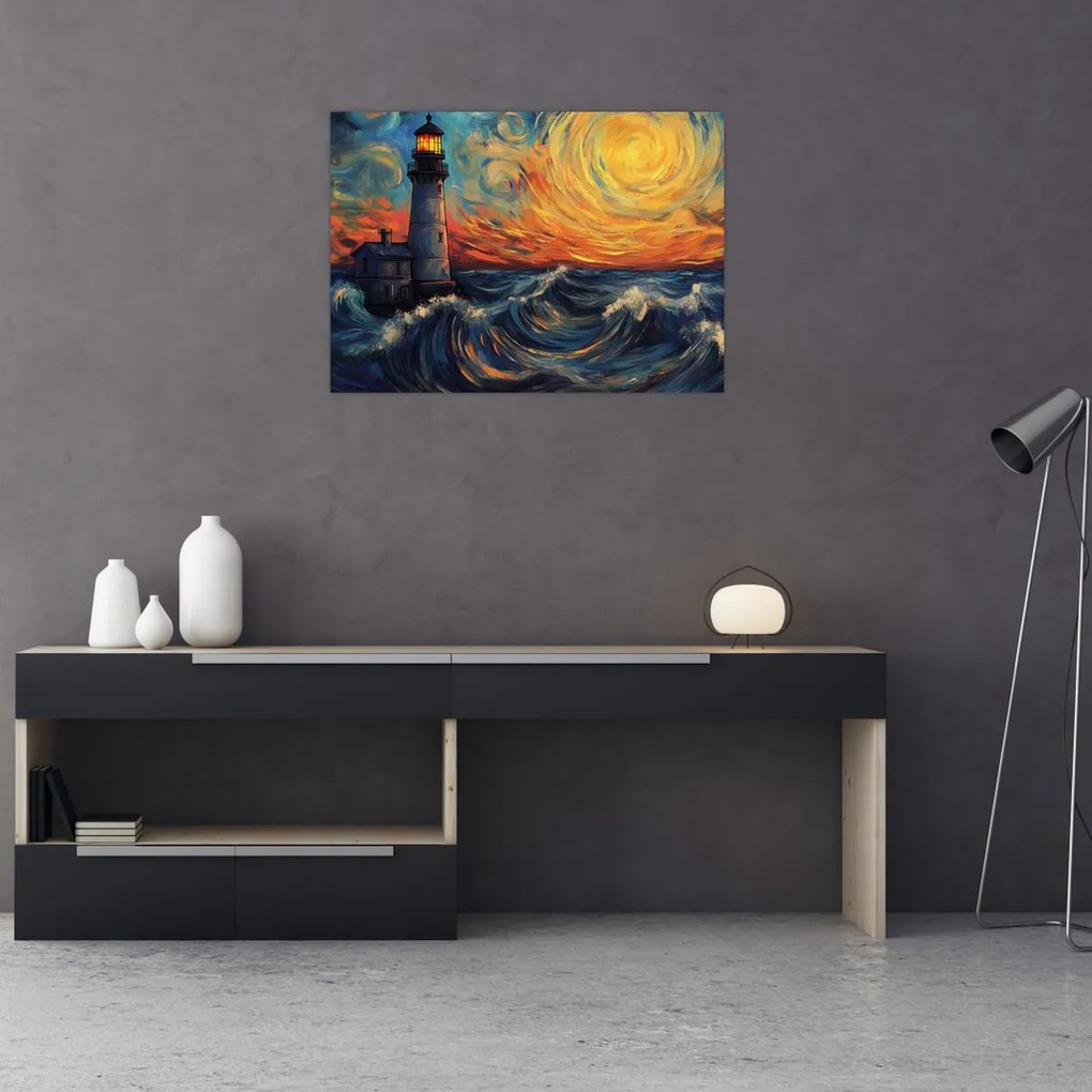 Obraz - Latarnia morska w falach (70x50 cm)