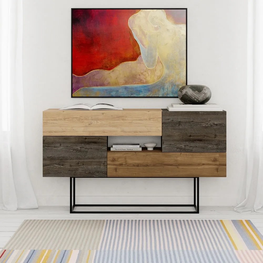 Brązowa niska komoda w dekorze dębu 145x82 cm Titan – Marckeric