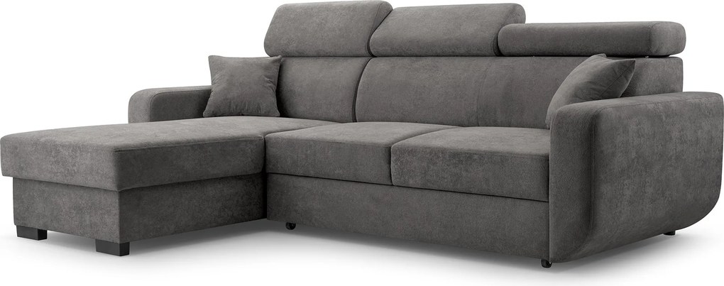 Masseno Narożnik CASTELLO z funkcją spania i pojemnikiem na pościel Narozniki L, Rozkładana sofa - Szary, VELO 635