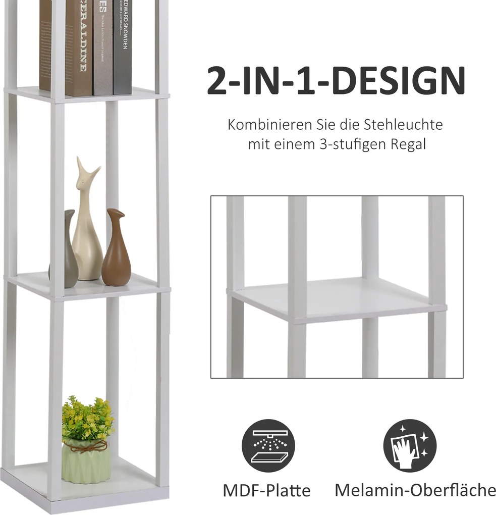 HOMCOM Lampa podłogowa z półkami biała E27 do salonu i sypialni nowoczesny design | Aosom PL