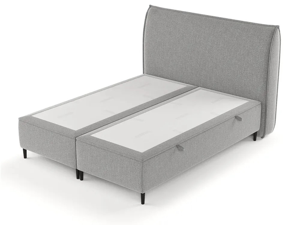 Jasnoszare tapicerowane łóżko dwuosobowe ze schowkiem 200x200 cm Draco – Maison de Rêve