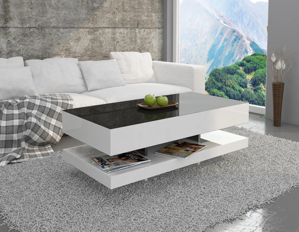 Stolik kawowy Tora 120x60 cm, kolor czarno-biały połysk