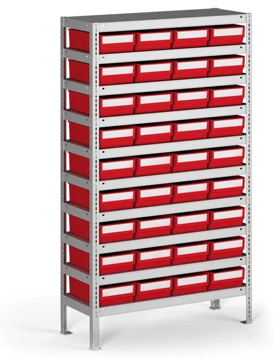 Regał z pojemnikami plastikowymi Shelfpoj., 1600x800x400 mm, 36x poj. E