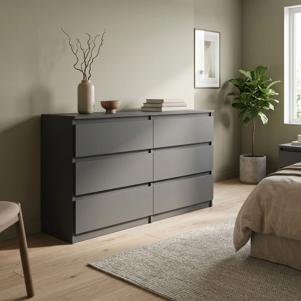 Komoda NUDO 138,5 cm do Salonu Sypialni 6 Szuflad Antracyt