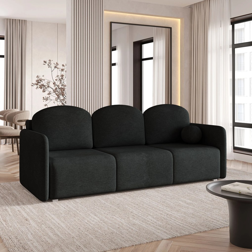 Masseno Sofa SUVI III z funkcją spania i pojemnikiem na pościel, Rozkładana sofa - Czarny, NEVE 100