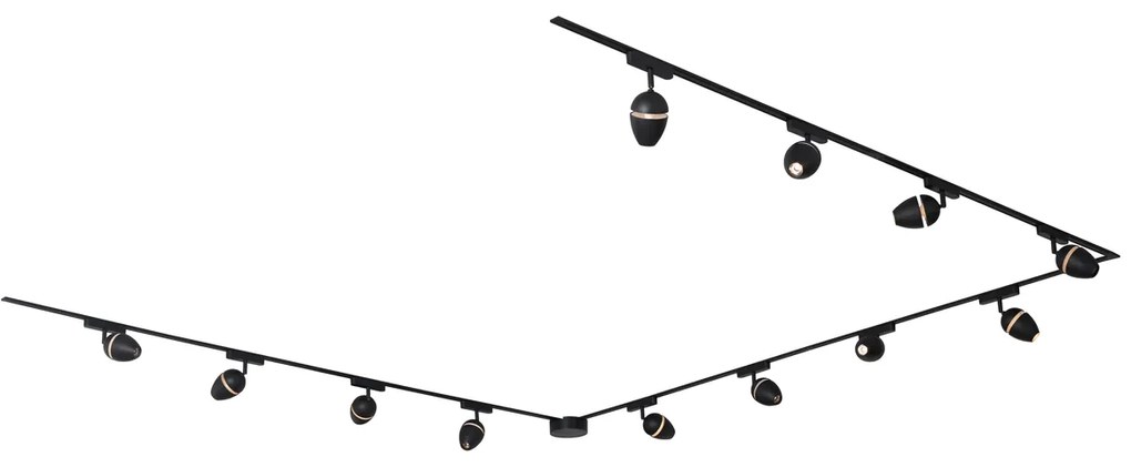 Nowoczesny system oświetlenia szynowego z 12 czarnymi reflektorami jednofazowymi - Magnetic Eggy