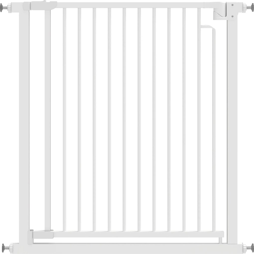 PawHut Barierka Ochronna Bez Wiercenia z Automatycznym Zamykaniem dla Dzieci i Zwierząt 76-80 x 76 cm, Biała | Aosom PL