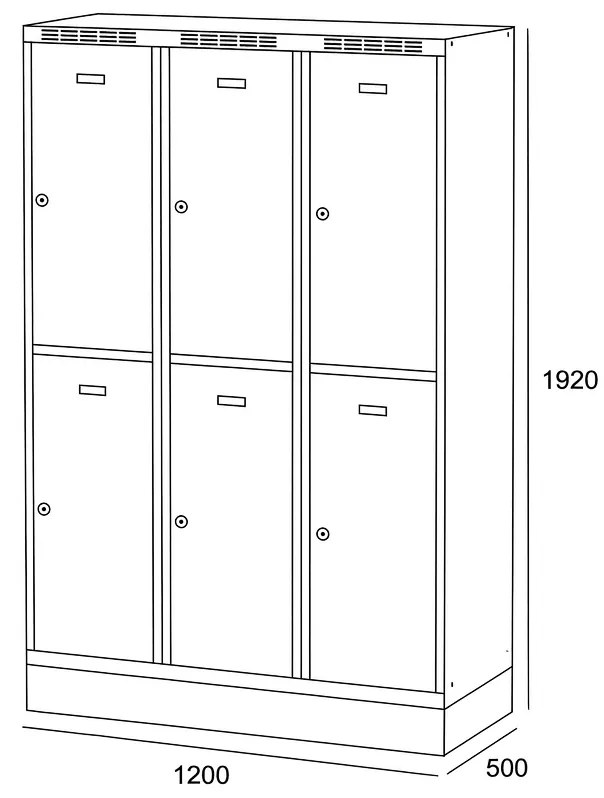 Alfa 3 Szafka skrytkowa S6 na cokole, 6 schowków, 1920 x 1200 x 500 mm, zamek obrotowy, drzwi czerwone