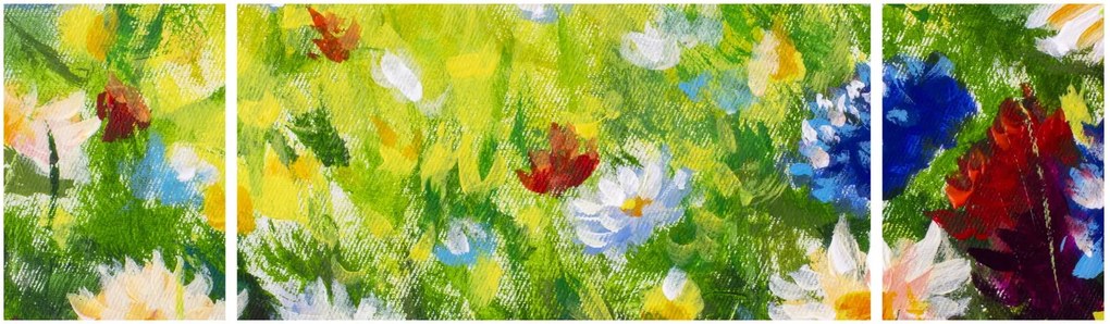 Obraz kwitnącej łąki, obraz olejny (170x50 cm)