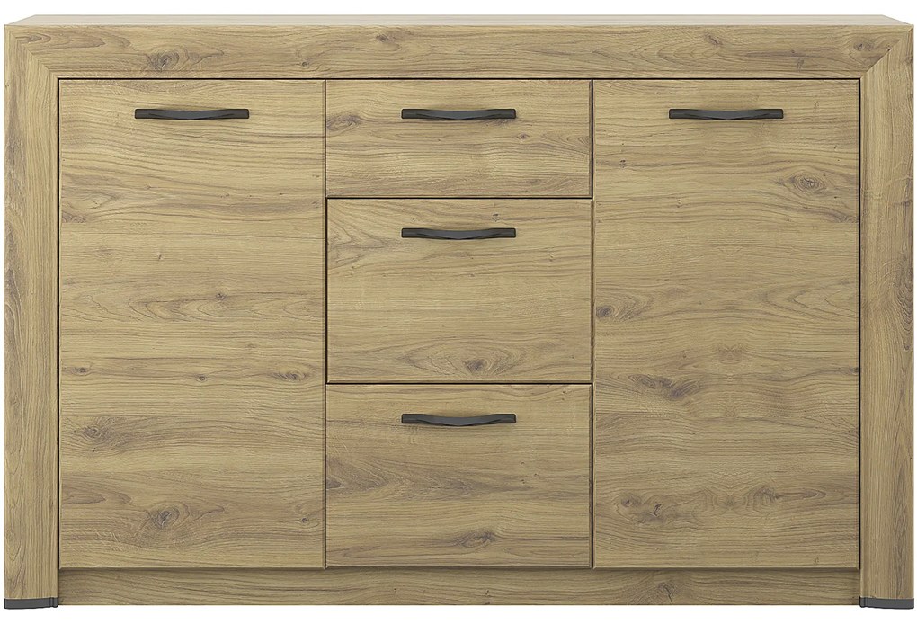 Komoda Dwudrzwiowa z Szufladami Drewniana do Salonu COVE 136 cm Dąb navarra Loft