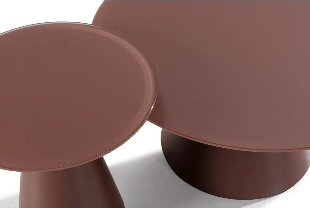 Brązowe okrągłe stoliki zestaw 2 szt. ze szklanym blatem ø 80 cm Vida – MOME