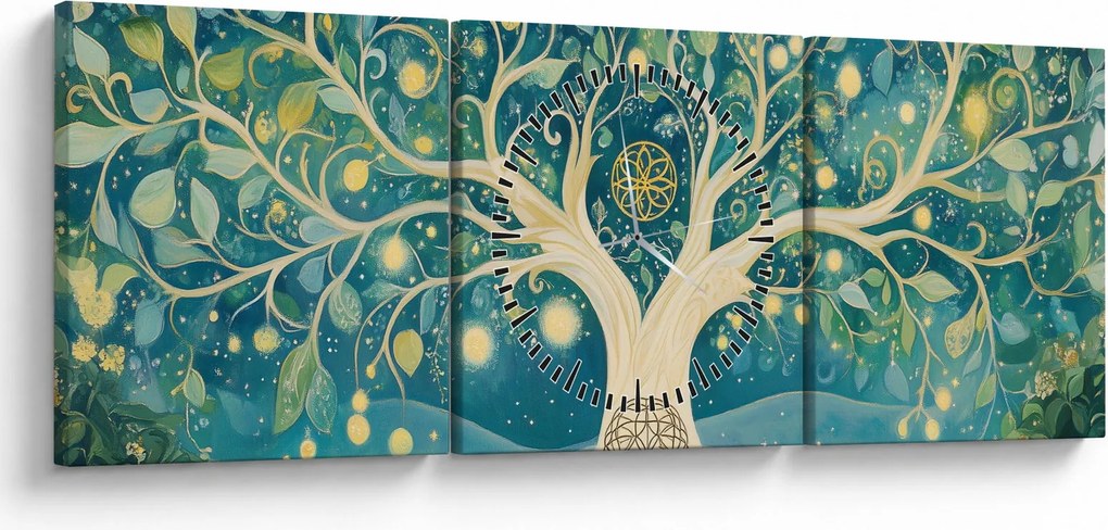 Obraz – Magiczne drzewo ze spiralami (z zegarem) (90x30 cm)