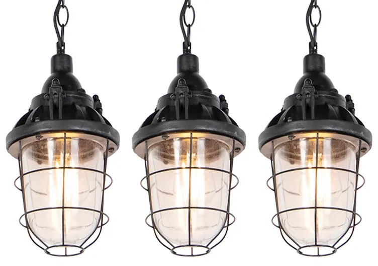 Zestaw 3 industrialnych lamp wiszących czarny - CabinPrzemysłowy Oswietlenie wewnetrzne