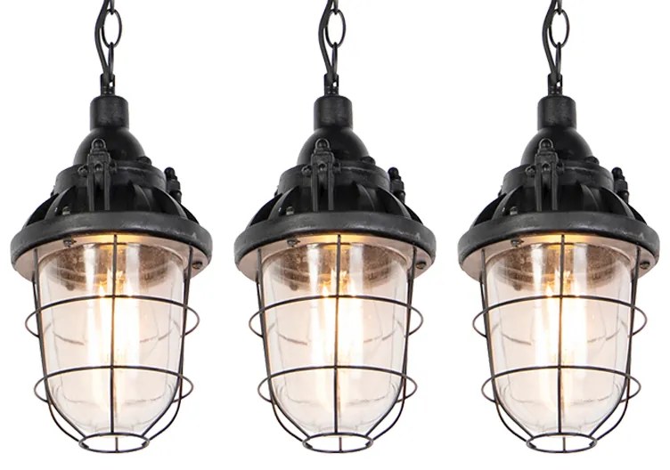 Zestaw 3 lamp wiszących w stylu industrialnym czarnych - CabinPrzemysłowy Oswietlenie wewnetrzne