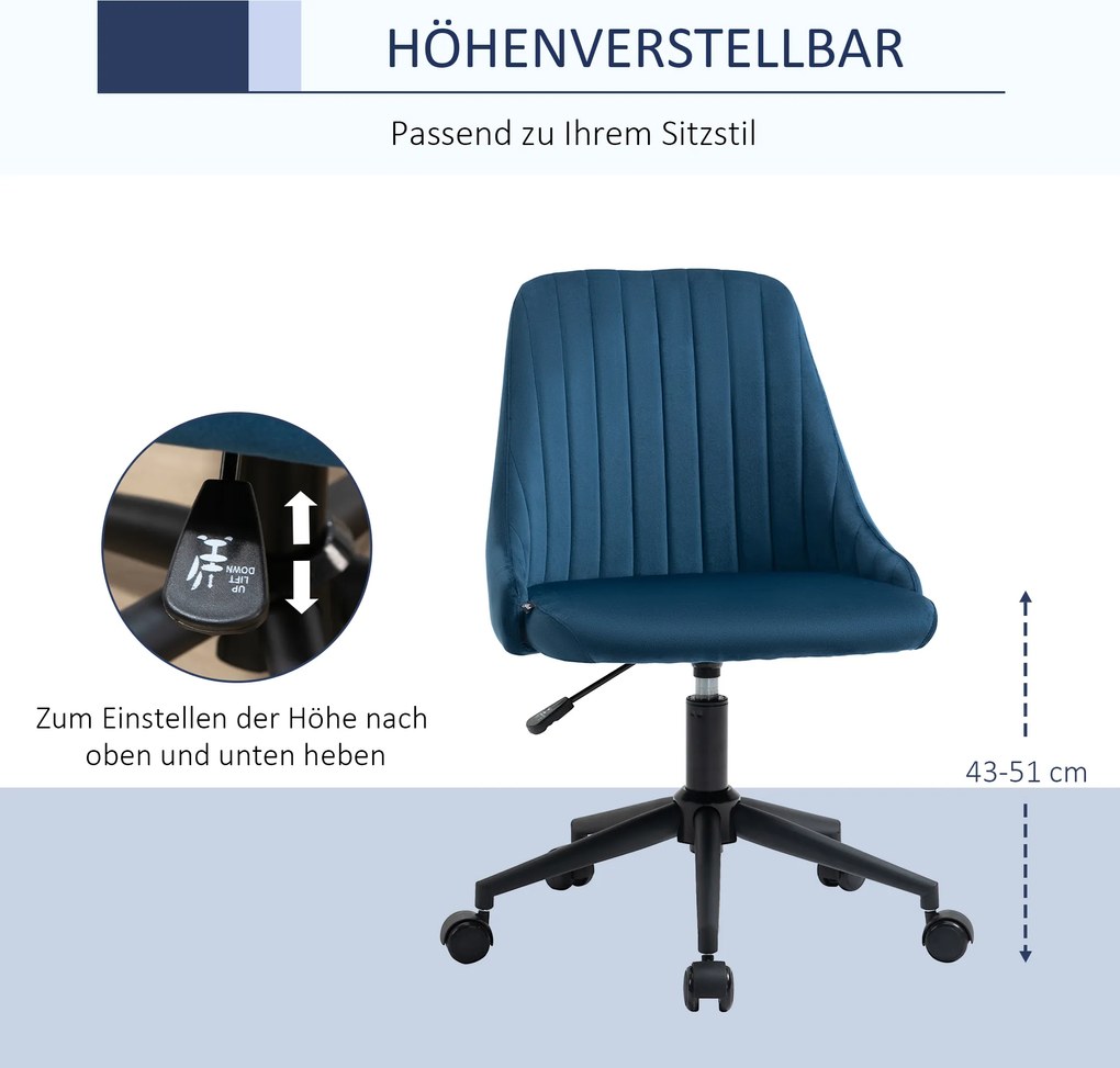 Vinsetto Krzesło Biurowe Oparcie Przechylanie Regulowana Wysokość Wykończenie Aksamitne do 120kg Różowe | Aosom PL