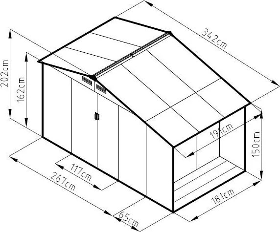 Domek ogrodowy LUKE B, 202 x 342 x 191 cm, metal