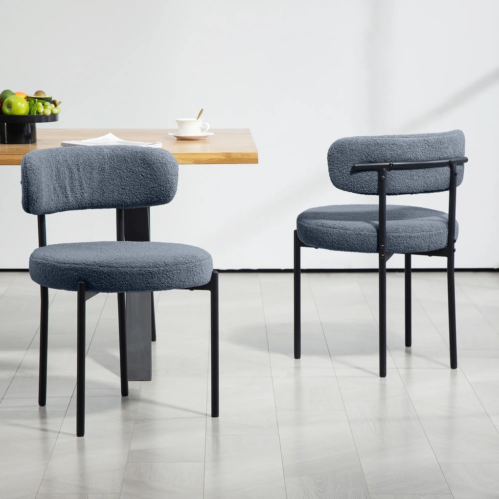 HOMCOM Zestaw 2 krzeseł do jadalni, tapicerka polarowa, siedziska tapicerowane, metalowe nogi, szare | Aosom PL