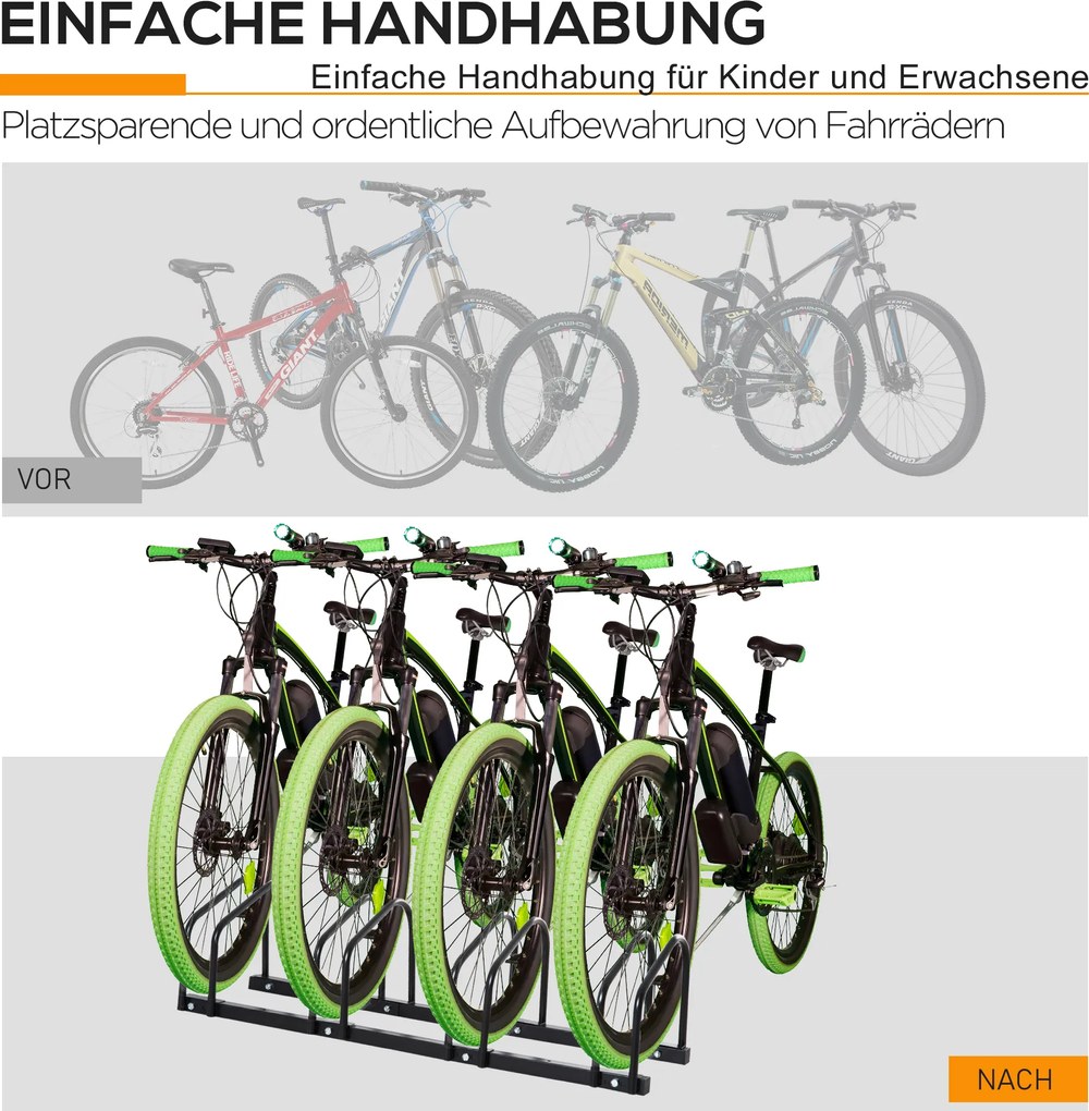 HOMCOM Stojak na 4 rowery Trwały i odporny na warunki atmosferyczne Montaż na ścianie lub podłodze Stal Srebrny 110x33x27cm | Aosom PL
