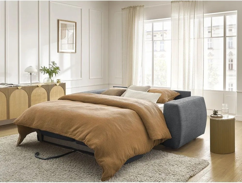 Ciemnoszara rozkładana sofa do spania z tkaniny szenilowej 240 cm Hugo – Bobochic Paris