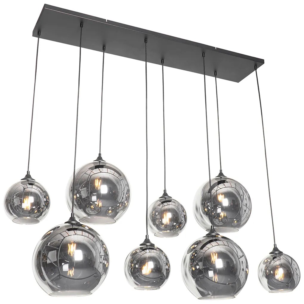 Inteligentna lampa wisząca czarna z przydymionym szkłem włącznie z 8 żarówkami WiFi G95 - Sandra ArtDeco Oswietlenie wewnetrzne