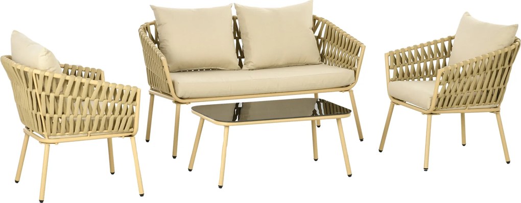 Outsunny Zestaw Mebli Ogrodowych 4-częściowy Khaki z Rattanem | Aosom PL