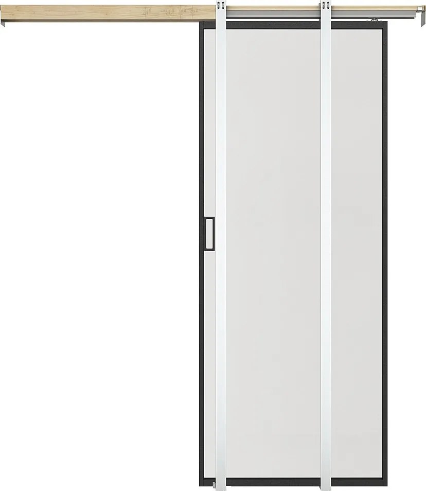 Drzwi przesuwne chowane w ścianie - aluminium i matowe szkło hartowane - wys. 205 x szer. 93 cm - LINCI II