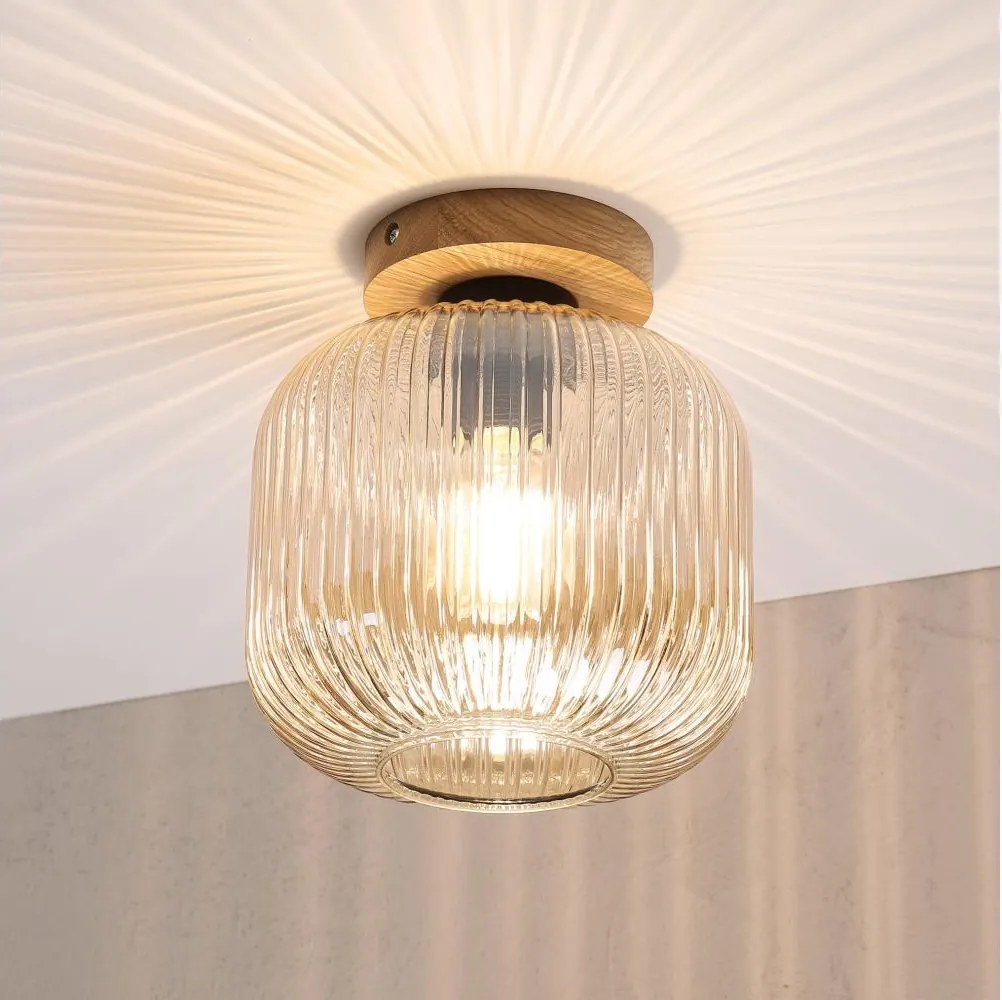Lampa sufitowa MILOU WOOD 1xE27/15W/230V dąb/dymny beż Ø 20 cm