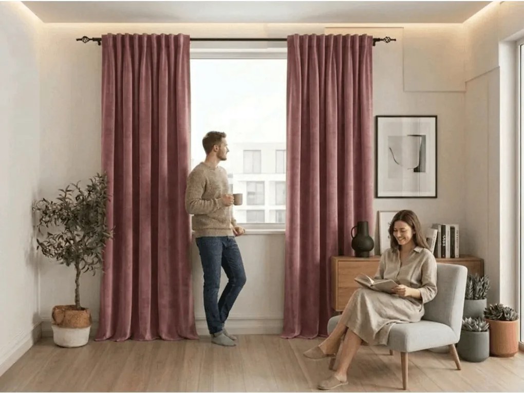 Zasłona zaciemniająca ELVIO VELVET 140x250 cm, staroróżowa Zawieszanie: Metalowe pierścienie