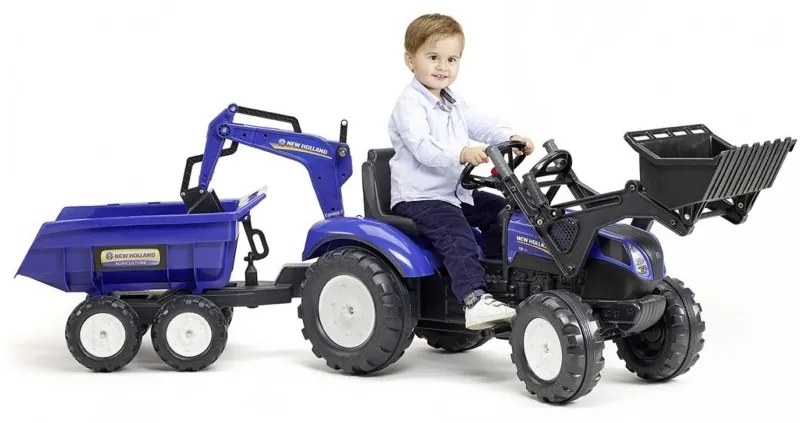 Falk traktor na pedały new holland z przyczepą oraz łyżką i koparką