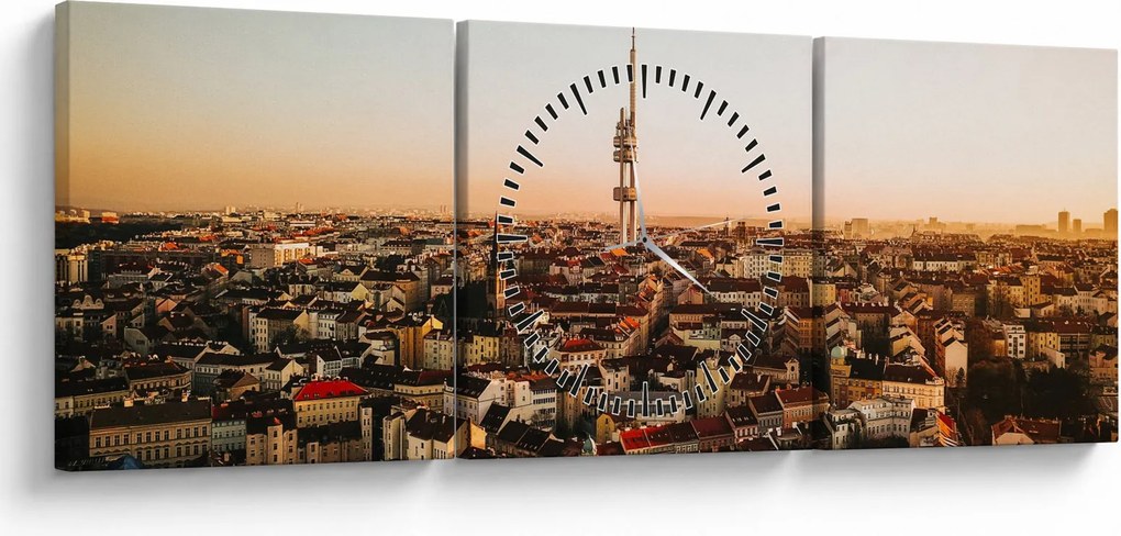 Obraz zachodu słońca nad Žižkov (z zegarem) (90x30 cm)