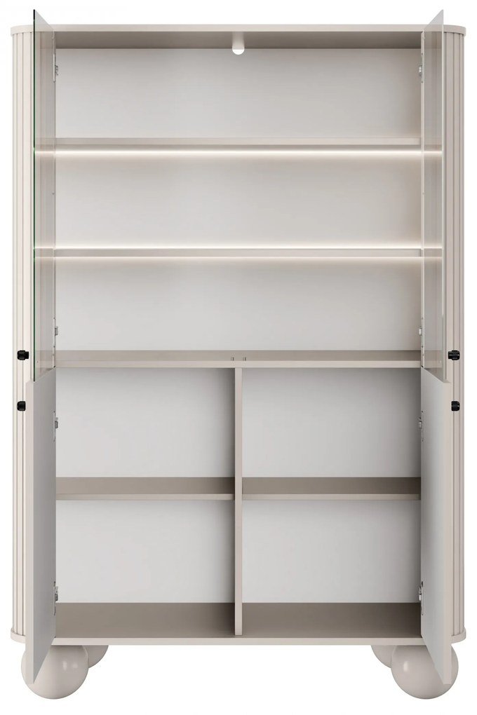 Witryna Vesper 103 cm czterodrzwiowa - kaszmir / czarne uchwyty / nogi kule