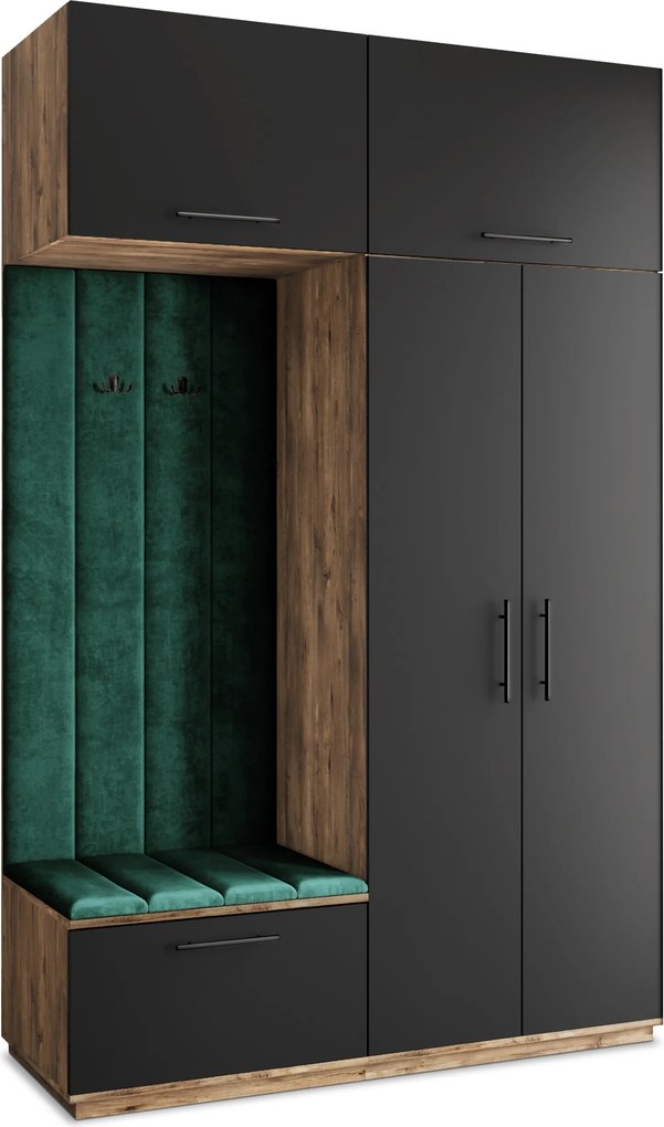 Masseno Garderoba REMA 150/240/60 cm Nowoczesna Szafa do Przedpokoju Dąb lefkas, MONOLITH 37 (Butelkowa zieleń)