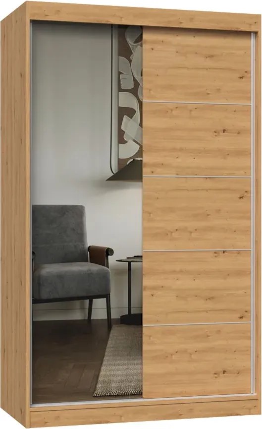 Szafa dwudrzwiowa przesuwna z lustrem 120 cm dąb artisan H4-D23