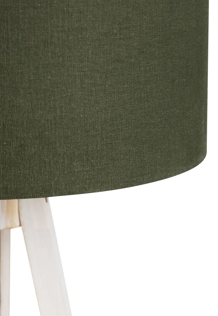 Lampa podłogowa trójnóg biała z materiałowym abażurem ciemnozielonym 50 cm - Tripod Classic Rustykalny / Vintage Oswietlenie wewnetrzne