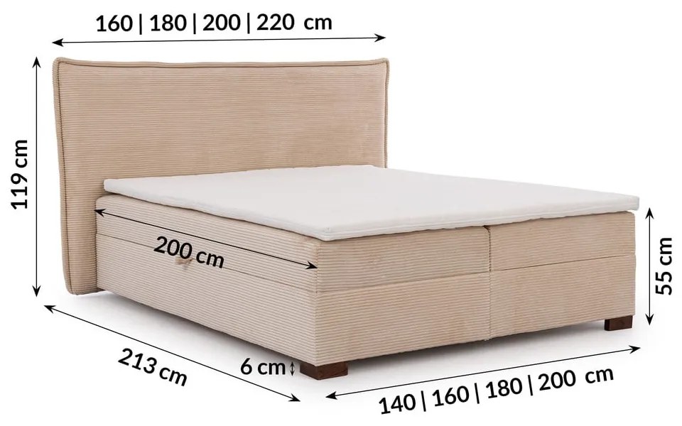 Beżowe łóżko kontynentalne ze schowkiem 200x200 cm Lysa – Ropez