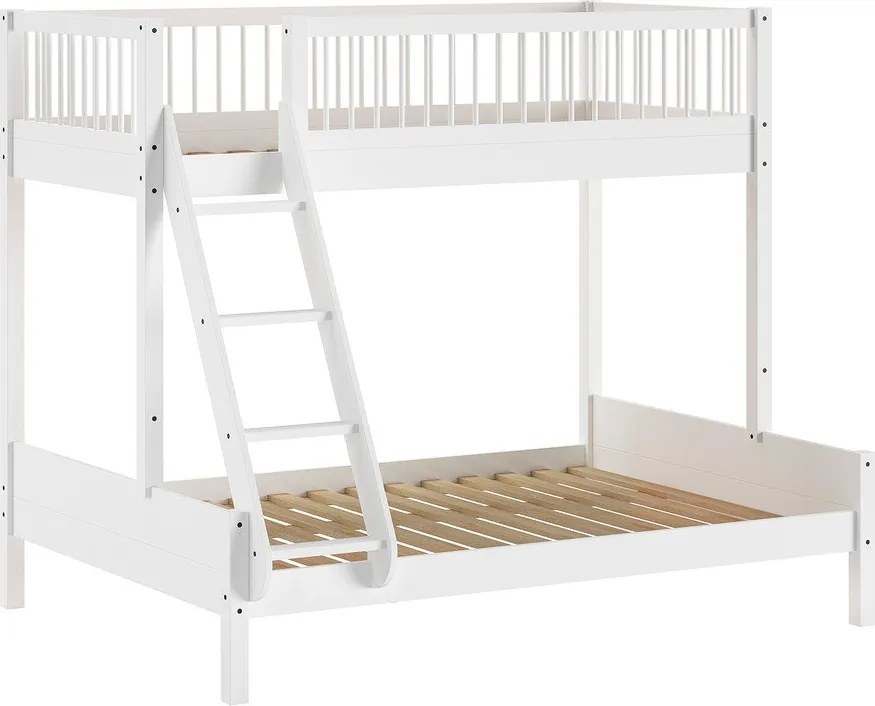 Białe piętrowe łóżko dziecięce z litego drewna bukowego ze stelażem 140x200/90x200 cm Forrest – Vipack
