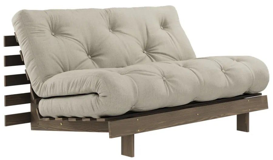 Szarobeżowa lniana rozkładana sofa 140 cm Roots Carob – Karup Design