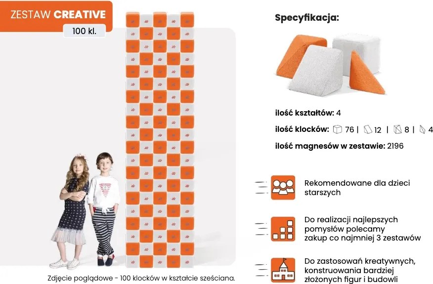 Zestaw klocków magnetycznych JollyHeap Creative - 100 elementów
