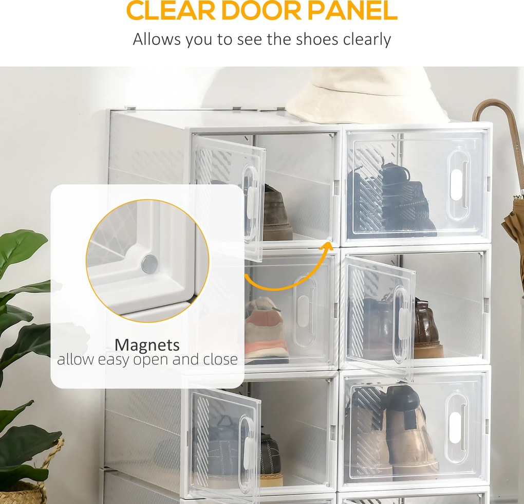 HOMCOM 8-częściowy regał na buty, stosowalne pudełka na buty do rozmiaru 46, drzwi magnetyczne, Plastik, 28 x 36 x 21 cm