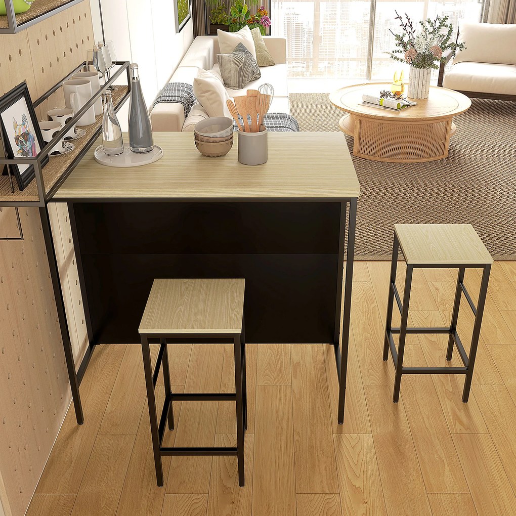 HOMCOM Zestaw barowy z 2 hokerami i stołem barowym odporny na plamy stabilny stalowa rama czarny dąb | Aosom PL